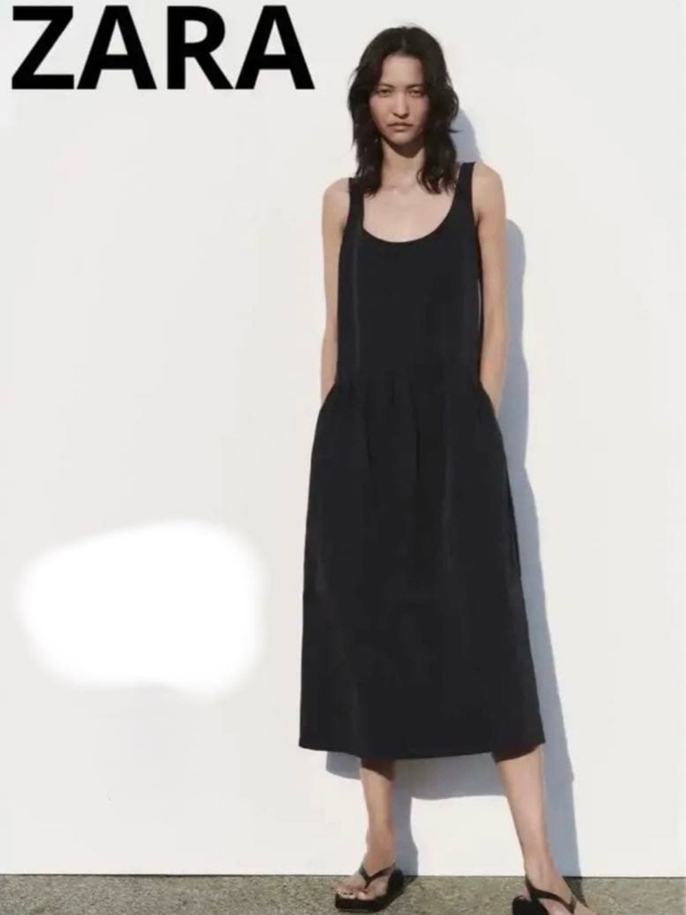 ZARA Dress Nylon Black Sleeveless Scoop-Neck Midi